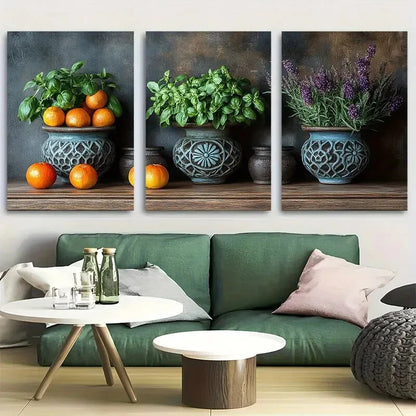 3pcs Rustic Herb Still Life Culinary Kitchen Metal Print Ready to Hang Art