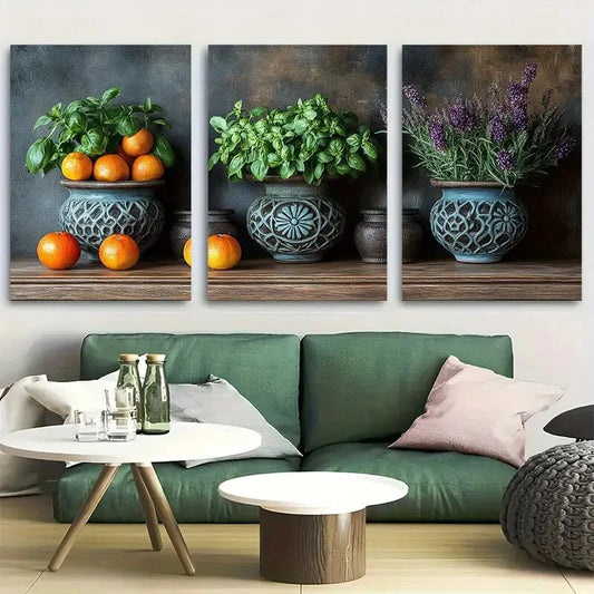 3pcs Rustic Herb Still Life Culinary Kitchen Metal Print Ready to Hang Art