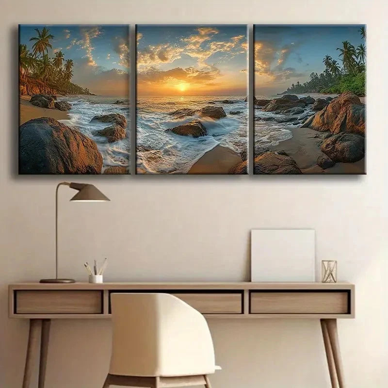 3pcs Beach Scene Sunset Nature Scenery Metal Print Ready to Hang Art