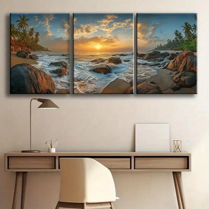 3pcs Beach Scene Sunset Nature Scenery Metal Print Ready to Hang Art