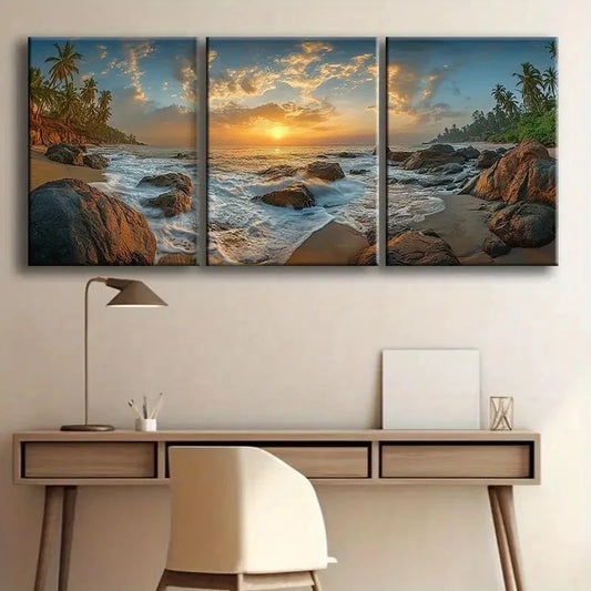 3pcs Beach Scene Sunset Nature Scenery Metal Print Ready to Hang Art