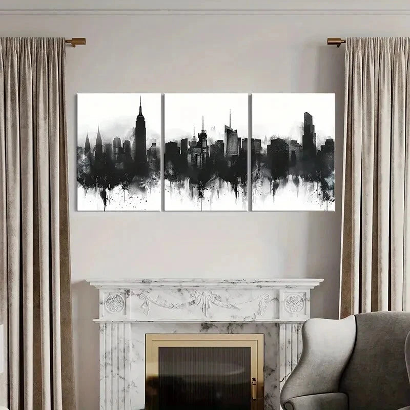 3pcs Cityscape Art Black White Urban Skyline Metal Print Ready to Hang Art