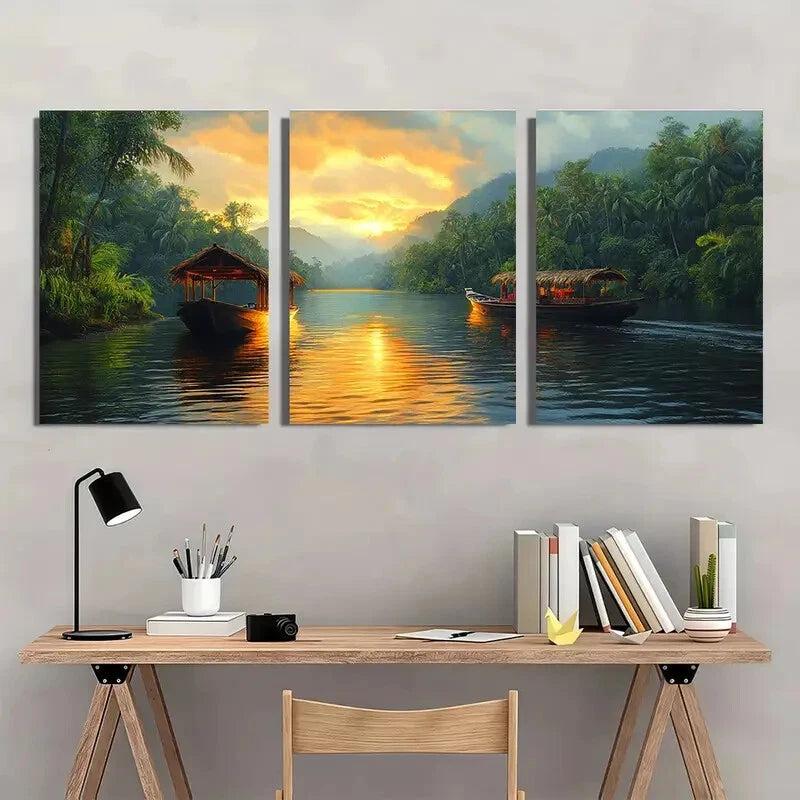 3pcs Tropical Thailand Watercolor Landscape Metal Print Ready to Hang Art