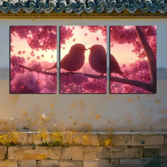 3pcs Vibrant Birds on Tree Branches Metal Print Ready to Hang Art