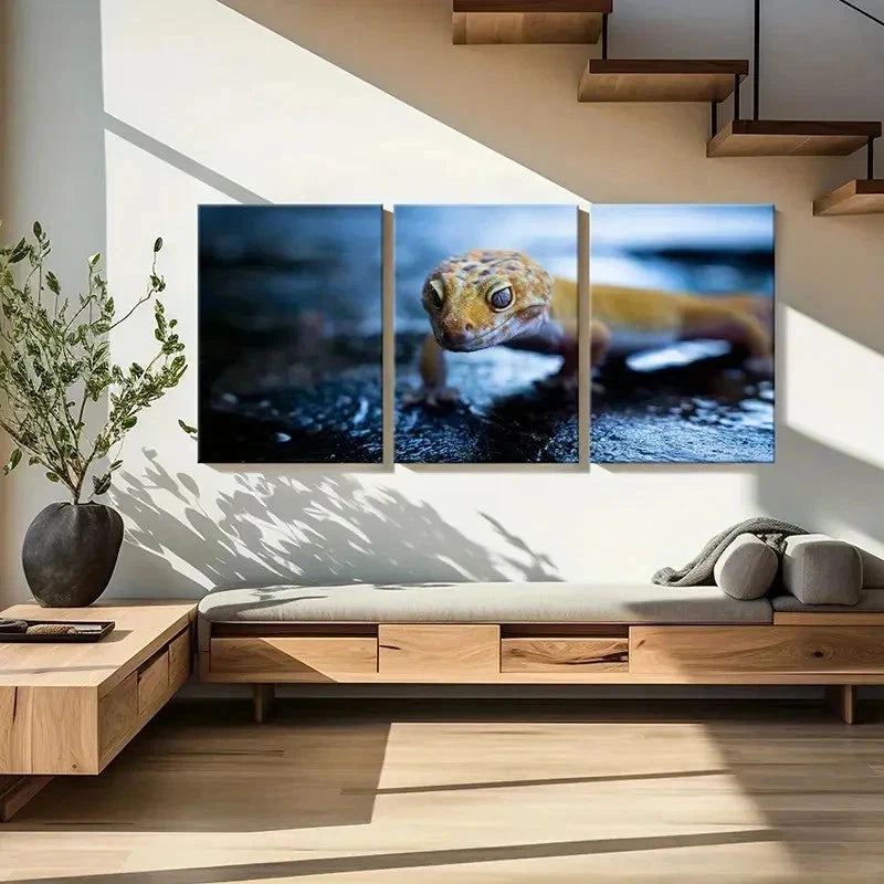 3pcs Small Reptile Gecko on the Floor Wall Art Set Canvas Framed 40x60cm - High Quality Print 100% Australian Made Wall Canvas Ready to Hang