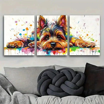 3pcs Vibrant Colorful Abstract Dog Portraits Metal Print Ready to Hang Art