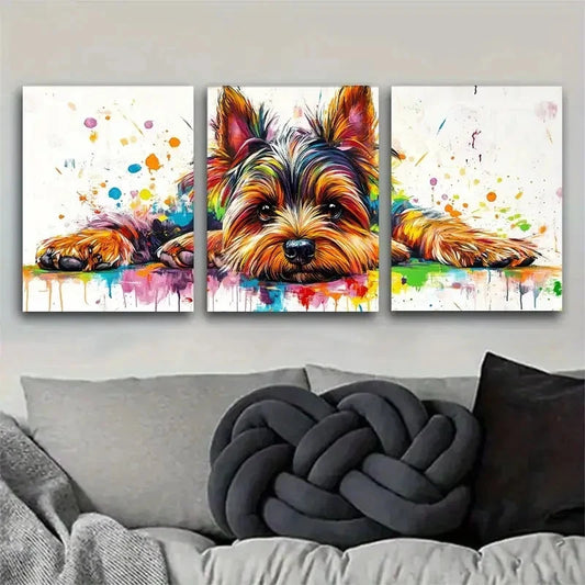 3pcs Vibrant Colorful Abstract Dog Portraits Metal Print Ready to Hang Art