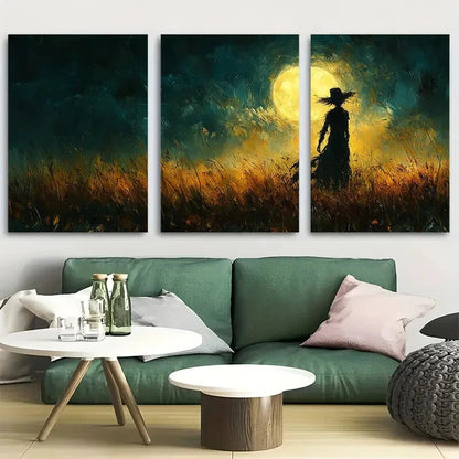 3pcs Spooky Scarecrow Full Moon Metal Print Ready to Hang Art