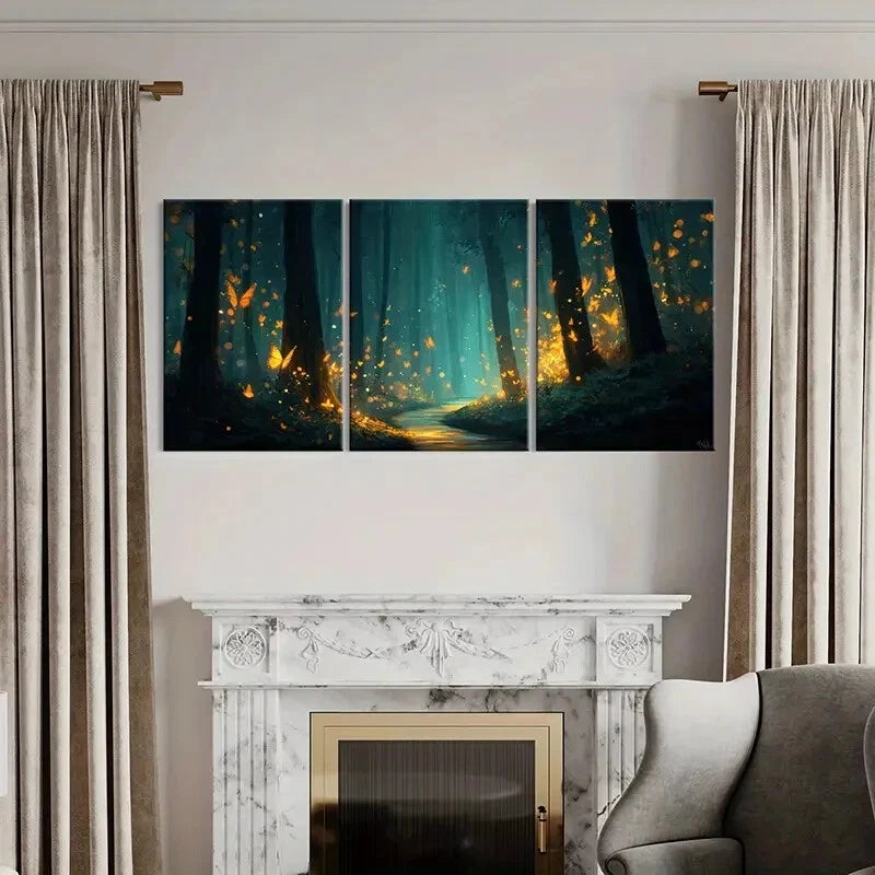 3pcs Enchanted Forest Art Butterfly Glow Mystical Metal Print Ready to Hang Art