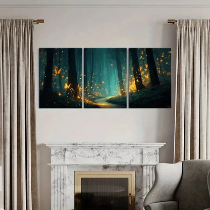 3pcs Enchanted Forest Art Butterfly Glow Mystical Metal Print Ready to Hang Art