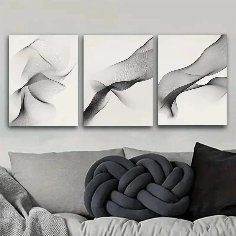 3pcs Simple Black and White Abstract Wave Metal Print Ready to Hang Art