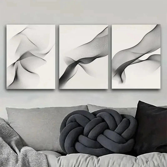 3pcs Simple Black and White Abstract Wave Metal Print Ready to Hang Art