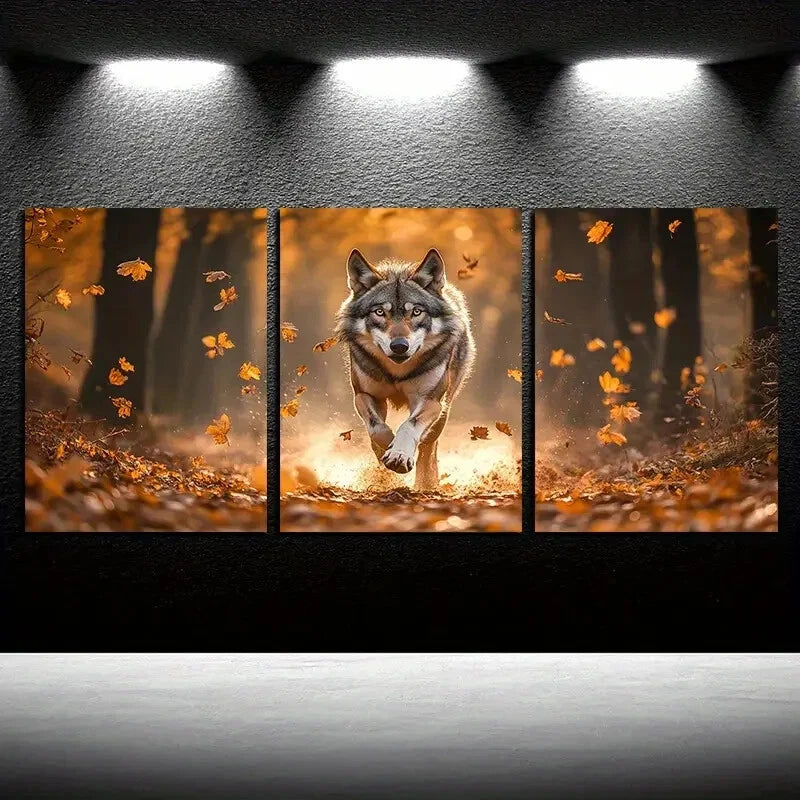 3pcs Vibrant Lonely Wolf Illustration Metal Print Ready to Hang Art