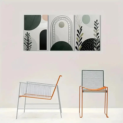 3pcs Geometric Shapes and Plant Motifs Metal Print Ready to Hang Art