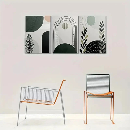 3pcs Geometric Shapes and Plant Motifs Metal Print Ready to Hang Art