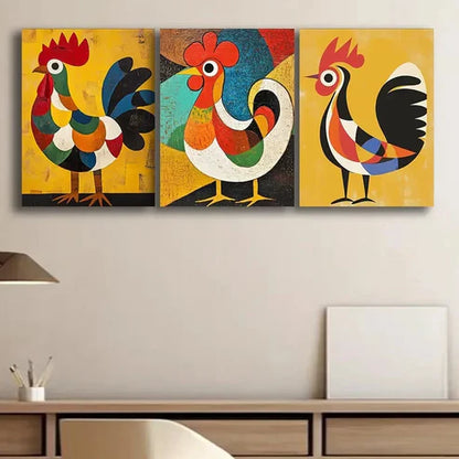 3pcs Abstract Rooster Colorful Perfect Wall Art Set Canvas Unframed - High Quality Print 100% Australian Made Wall Canvas
