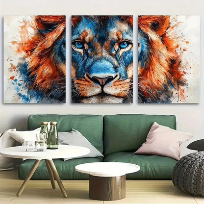 3pcs Vibrant Majestic Lion Watercolor Design Metal Print Ready to Hang Art
