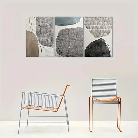 3pcs Modern Abstract Geometric Gray Metal Print Ready to Hang Art