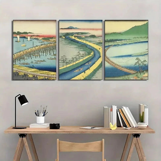 3pcs Sea Ships Bridge Decoration Poster Metal Print Ready to Hang Art
