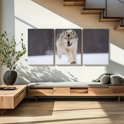 3pcs Wolf Running On The Snow Painting Wall Art Set Canvas Framed 40x60cm - High Quality Print 100% Australian Made Wall Canvas Ready to Hang