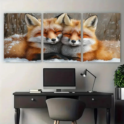 3pcs Two Wild Foxes Snuggling Metal Print Ready to Hang Art