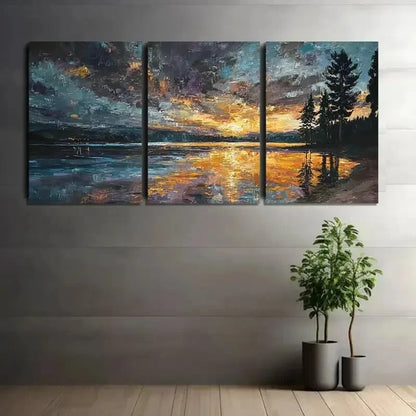 3pcs Sunset on Lake Huntington Paintings Metal Print Ready to Hang Art