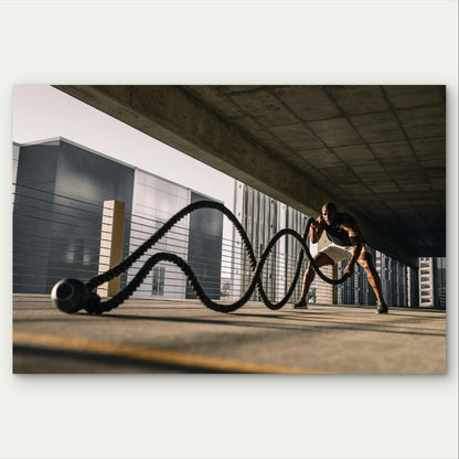 Athletic Man Using Battle Ropes 5mm Plastic Poster Ready to Hang 90x60cm
