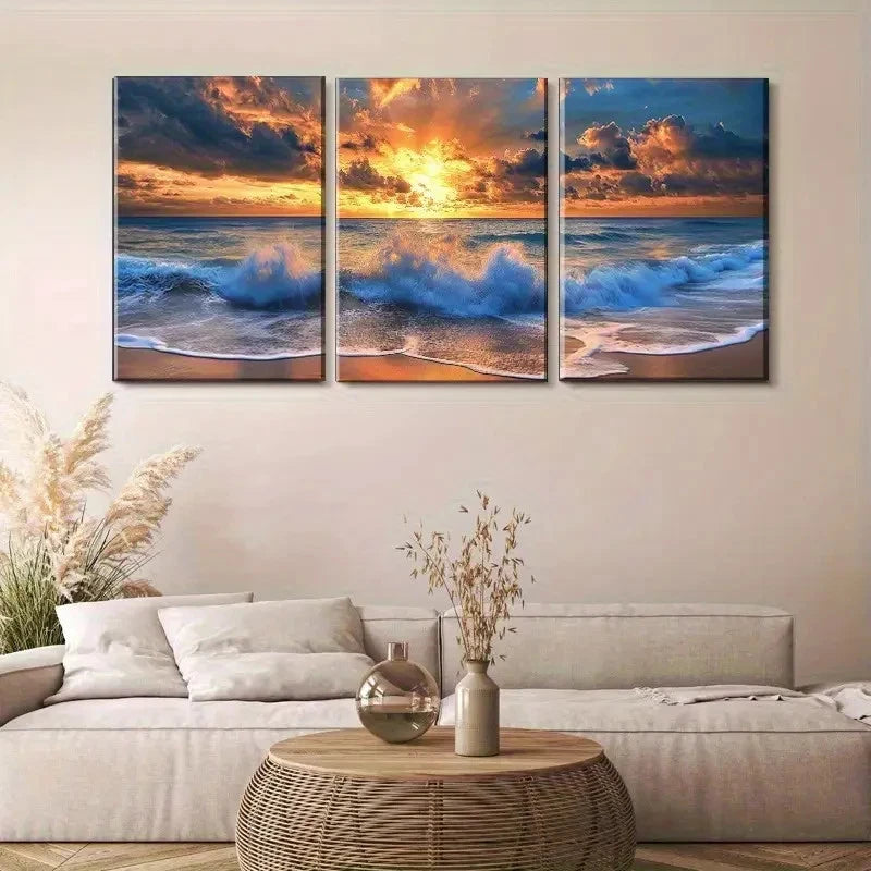 3pcs Serene Coastal Vibrant Beach Scene Metal Print Ready to Hang Art