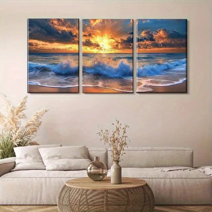 3pcs Serene Coastal Vibrant Beach Scene Metal Print Ready to Hang Art