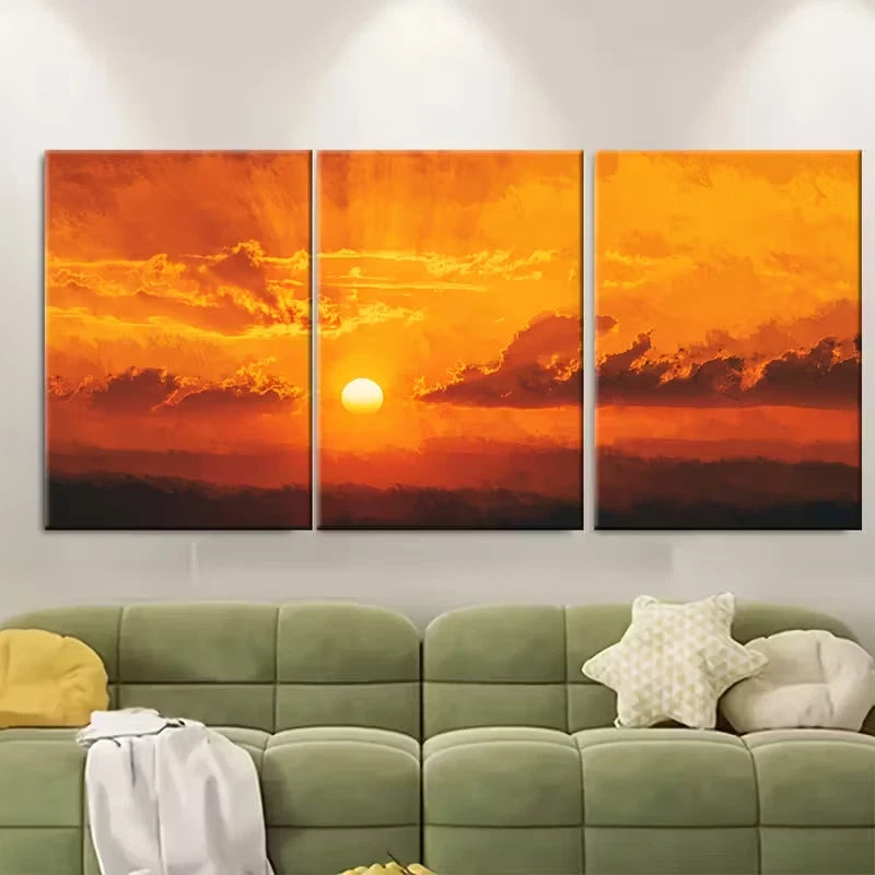 3pcs Orange Red Yellow Sunrise/Sunset Landscape Metal Print Ready to Hang Art
