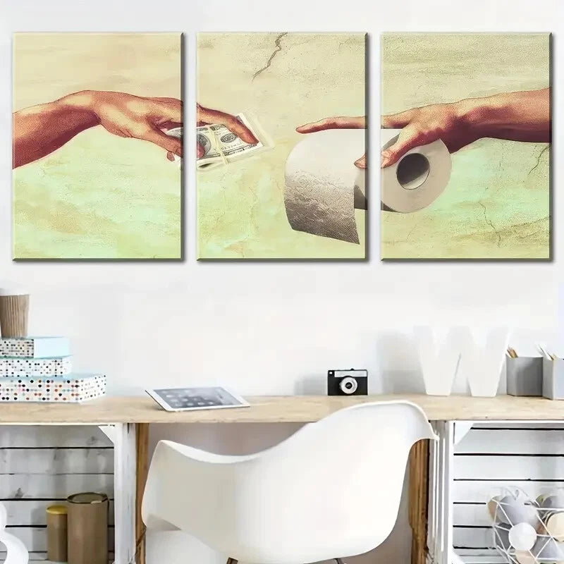 3pcs Humorous Modern Toilet Paper Metal Print Ready to Hang Art