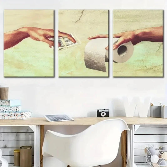 3pcs Humorous Modern Toilet Paper Metal Print Ready to Hang Art