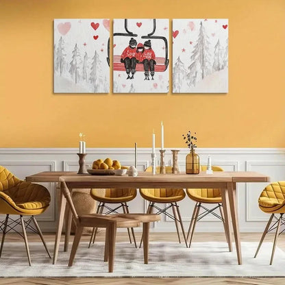 3pcs Paintings of Skiers on a Chairlift Metal Print Ready to Hang Art
