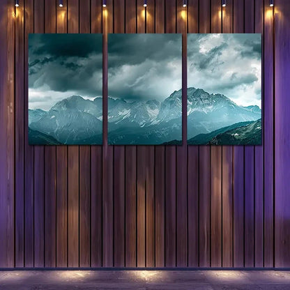 3pcs Majestic Mountains Under A Stormy Sky Wall Art Set Canvas Framed 60x90cm - High Quality Print 100% Australian Made Wall Canvas Ready to Hang
