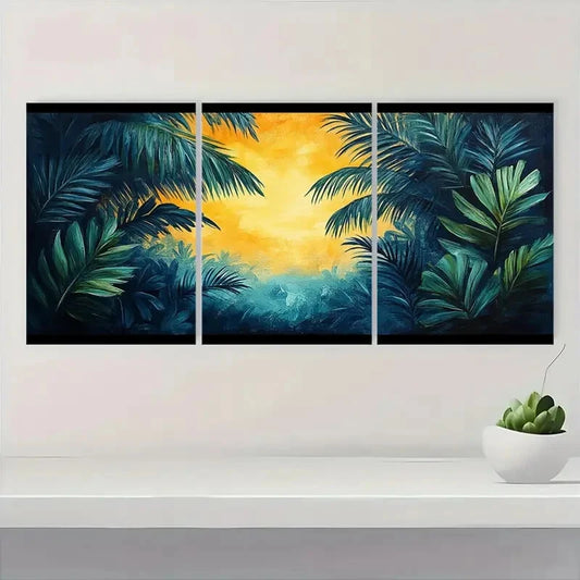 3pcs Boho Modern Abstract Palm Leaf Metal Print Ready to Hang Art