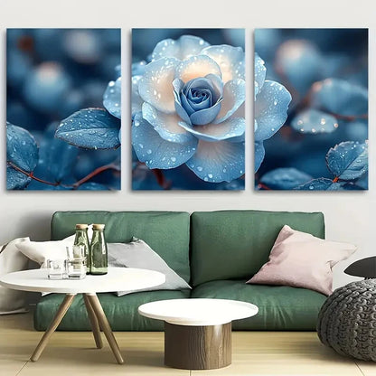 3pcs Elegant Blue and White Flower Metal Print Ready to Hang Art