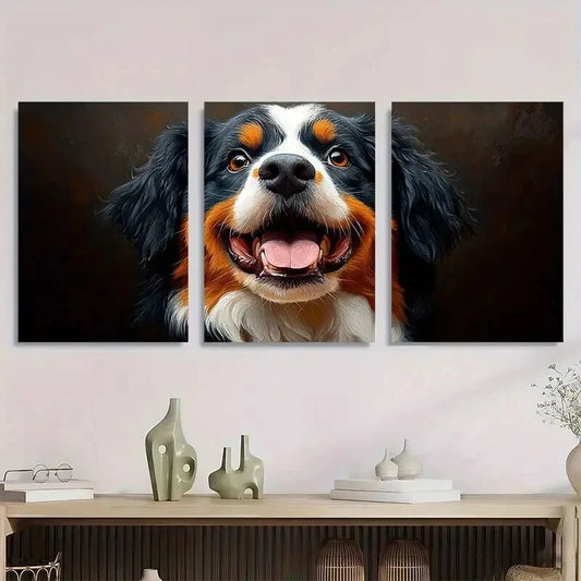 3pcs Bernese Mountain Puppy Vibrant Metal Print Ready to Hang Art