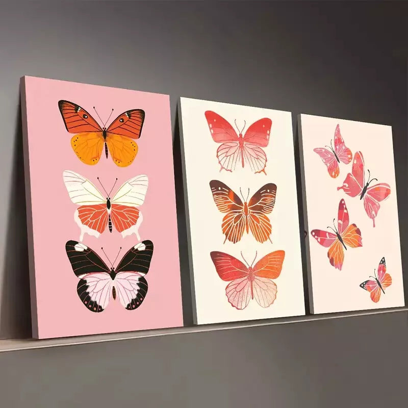 3pcs Simple Style Fashion Abstract Butterfly  Wall Art Set Canvas Framed 50x70cm - High Quality Print 100% Australian Made Wall Canvas Ready to Hang - Bella Home Decor