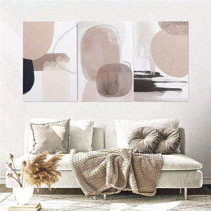 3pcs Abstract Geometric Paintings Earth Tones Wall Art Set Canvas Framed 50x70cm - High Quality Print 100% Australian Made Wall Canvas Ready to Hang
