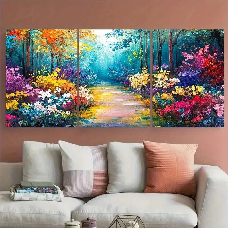 3pcs Vibrant Floral Flower Colorful Garden Path Metal Print Ready to Hang Art