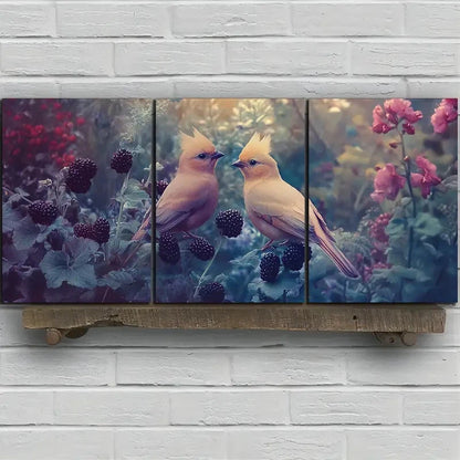 3pcs Two Birds on Blackberry Flowers Metal Print Ready to Hang Art