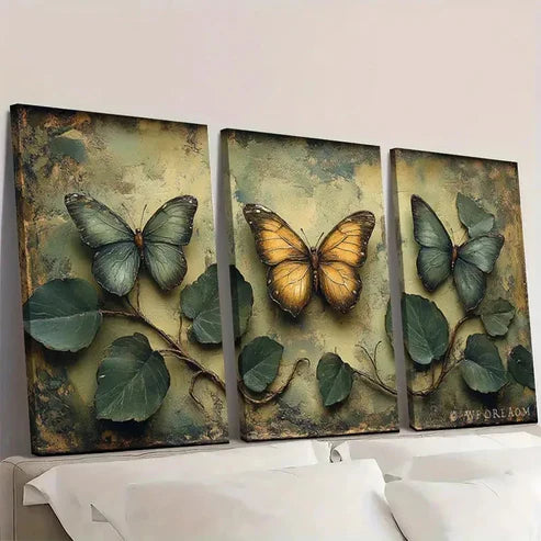 3pcs Vintage Botanical and Butterfly BG Wall Art Canvas Unframed – High Quality Print 100% Australian Made Wall Canvas