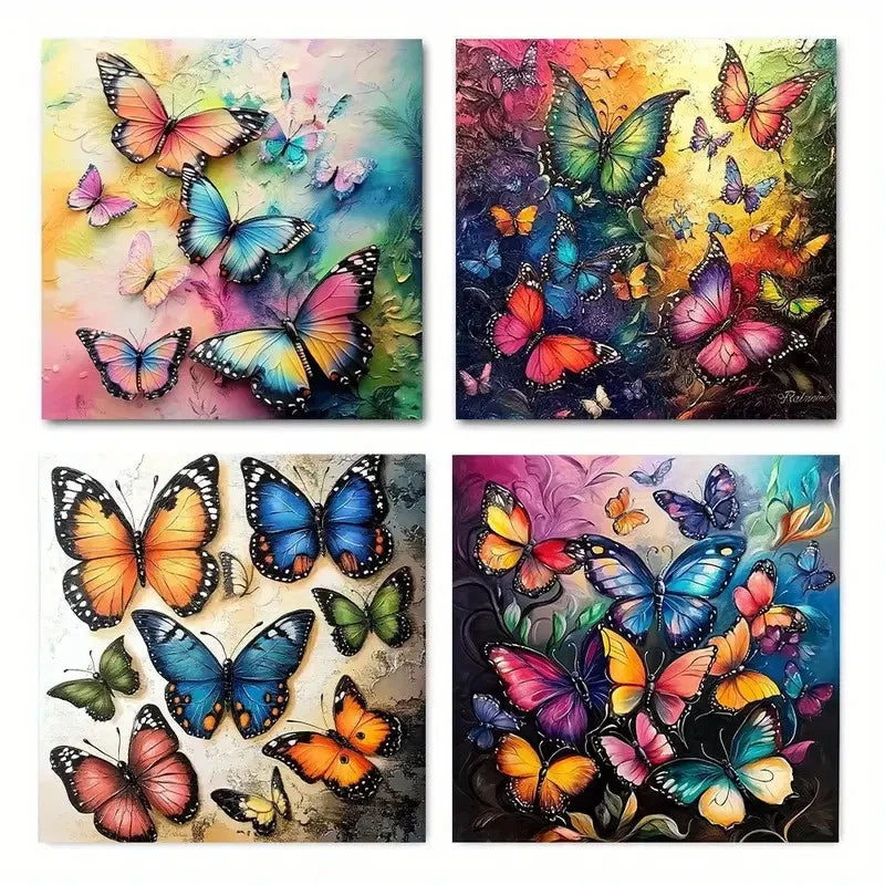 4pcs Butterflies for Valentine's Day Wall Art Canvas Framed