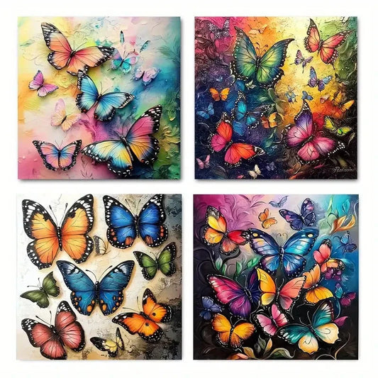 4pcs Butterflies for Valentine's Day Wall Art Canvas Framed