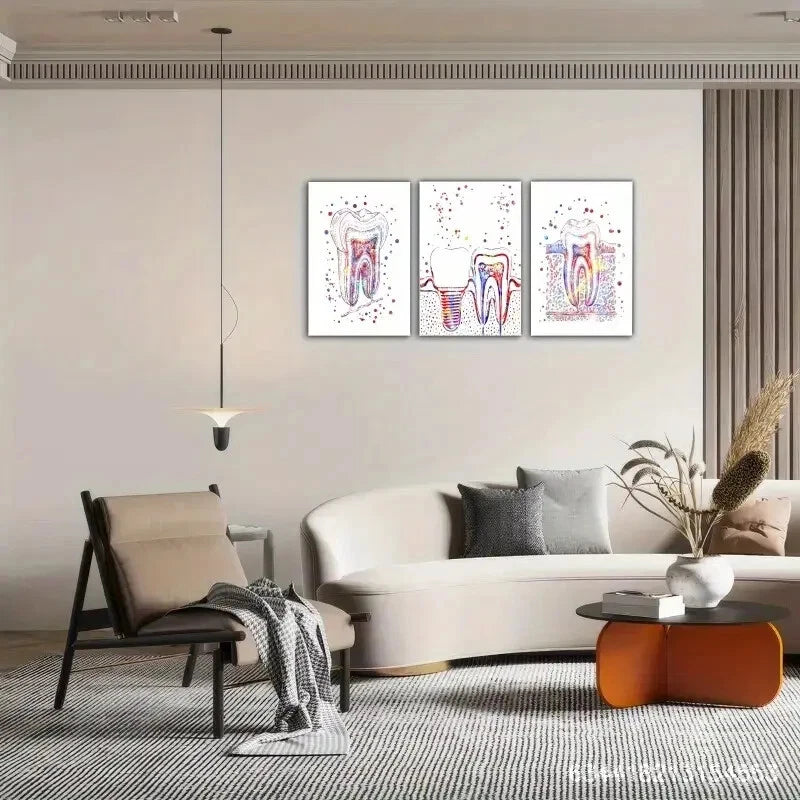 3pcs Tooth Art Decorative Poster Colorful Metal Print Ready to Hang Art