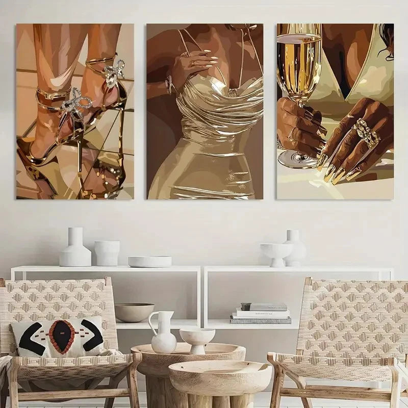 3pcs Wall Art African American Woman Painting Metal Print Ready to Hang Art