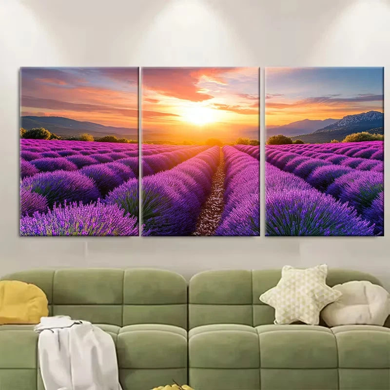 3pcs Lavender Fields Metal Print Ready to Hang Art