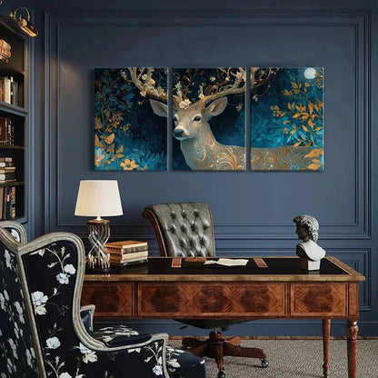 3pcs Enchanted Forest Deer Mystical Art Floral Metal Print Ready to Hang Art