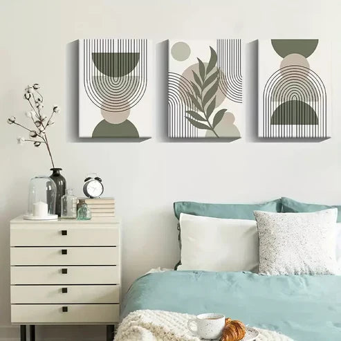 3pcs Green Sage Boho  Art with Golden Wall Art Set Canvas Unframed - High Quality Print 100% Australian Made Wall Canvas