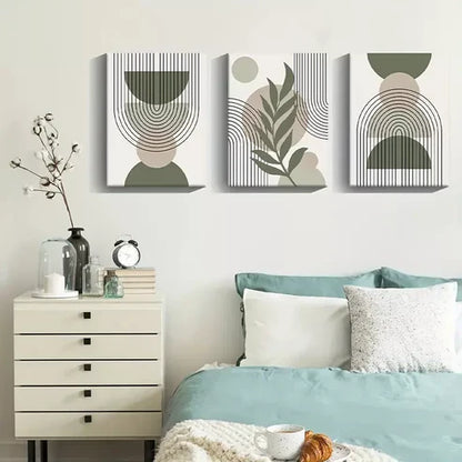 3pcs Green Sage Boho  Art with Golden Wall Art Set Canvas Unframed - High Quality Print 100% Australian Made Wall Canvas